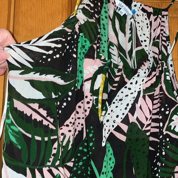 Blue Island 3 tiered maxi beach dress tropical print pineapple palm leaves XS - Picture 12 of 13